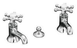 Double spout faucet in chrome with porcelain lever handles