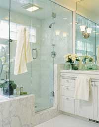Reflective surfaces make a small bath seem larger